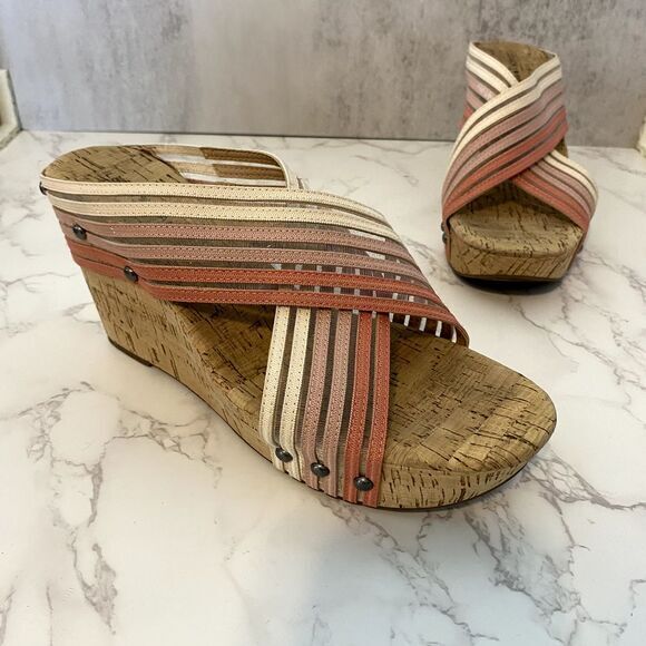 Lucky Brand Shoes - Lucky Brand Wedge Sandals Women Sz 10M‎ Pink Cork Platform Summer